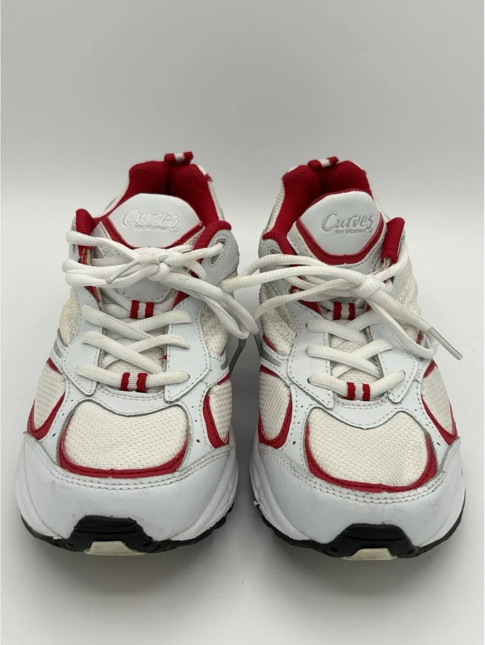 Curves White Burgundy Mesh Women’s Athletic Sneakers Lace Up Low Top Size 7.5